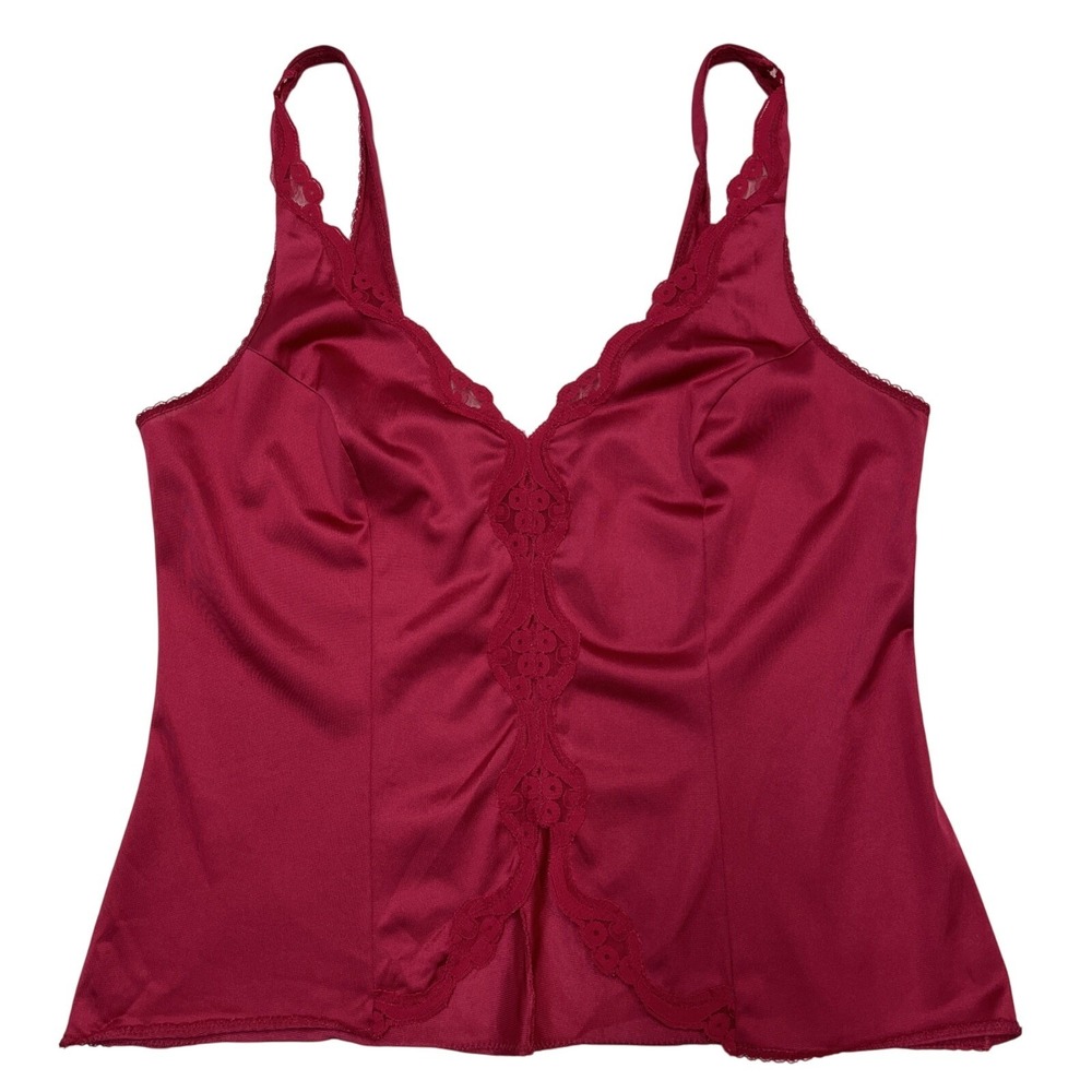 Vintage Warners Y2K‎ Tank Top Womens 36 Pink Nylon Lace Detail Fairy Coquette